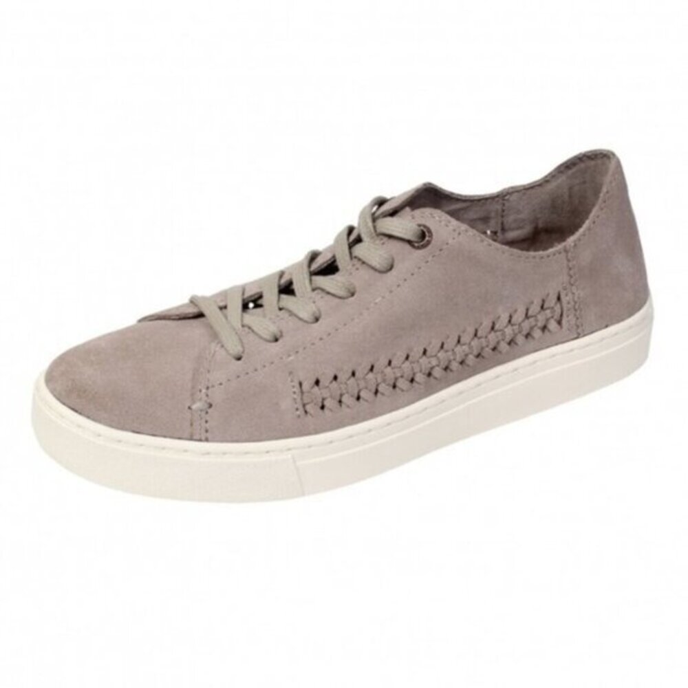Toms Women’s Lenox Sneakers Shoes Lace Up Suede Woven Panel Desert Gray Size 6